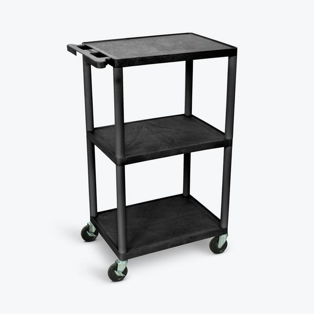 Luxor 18" x 24" Plastic Three Shelf Utility Cart - Black