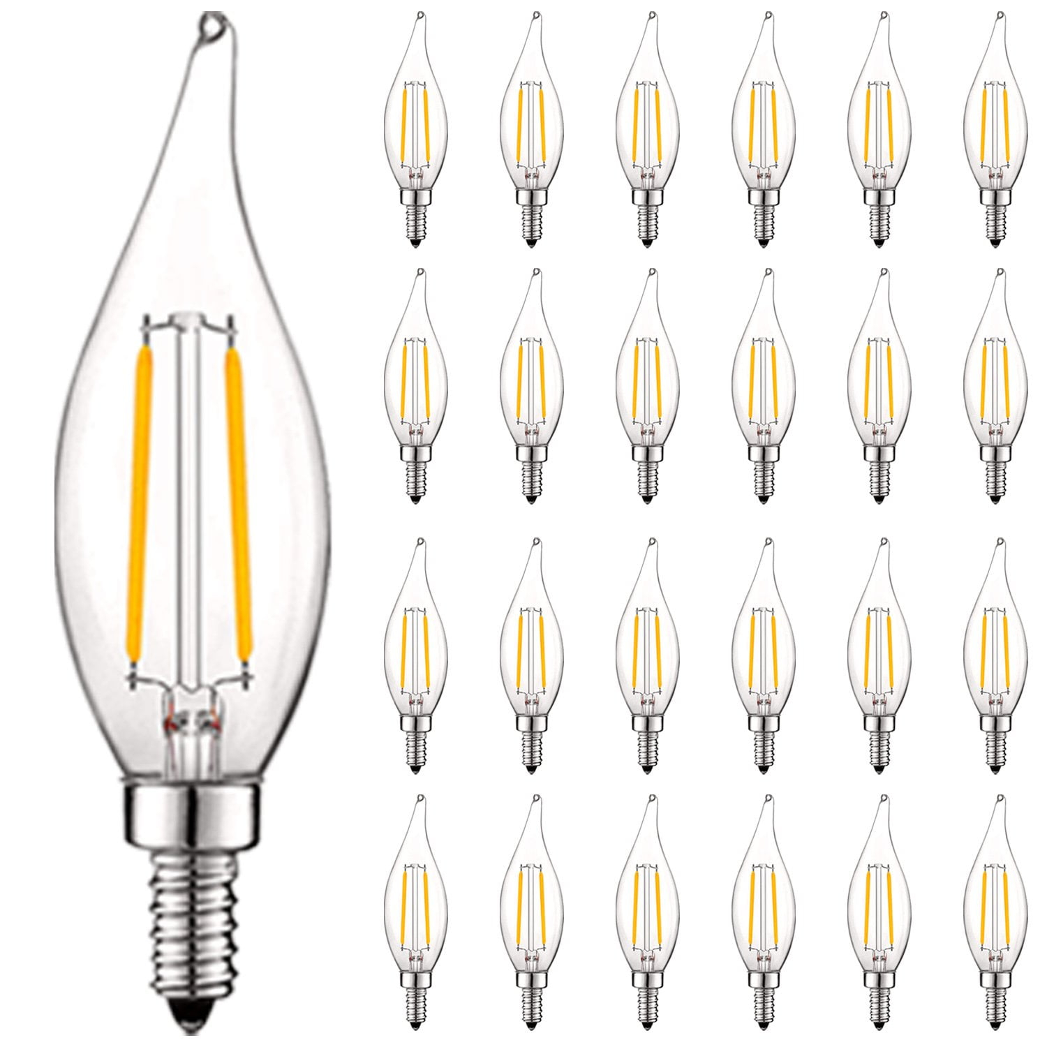 Luxrite 4W E12 Vintage Candelabra Dimmable LED Light Bulbs, 40W Equivalent 400 Lumens, 3000K Soft White, Flame Tip, 24-Pack