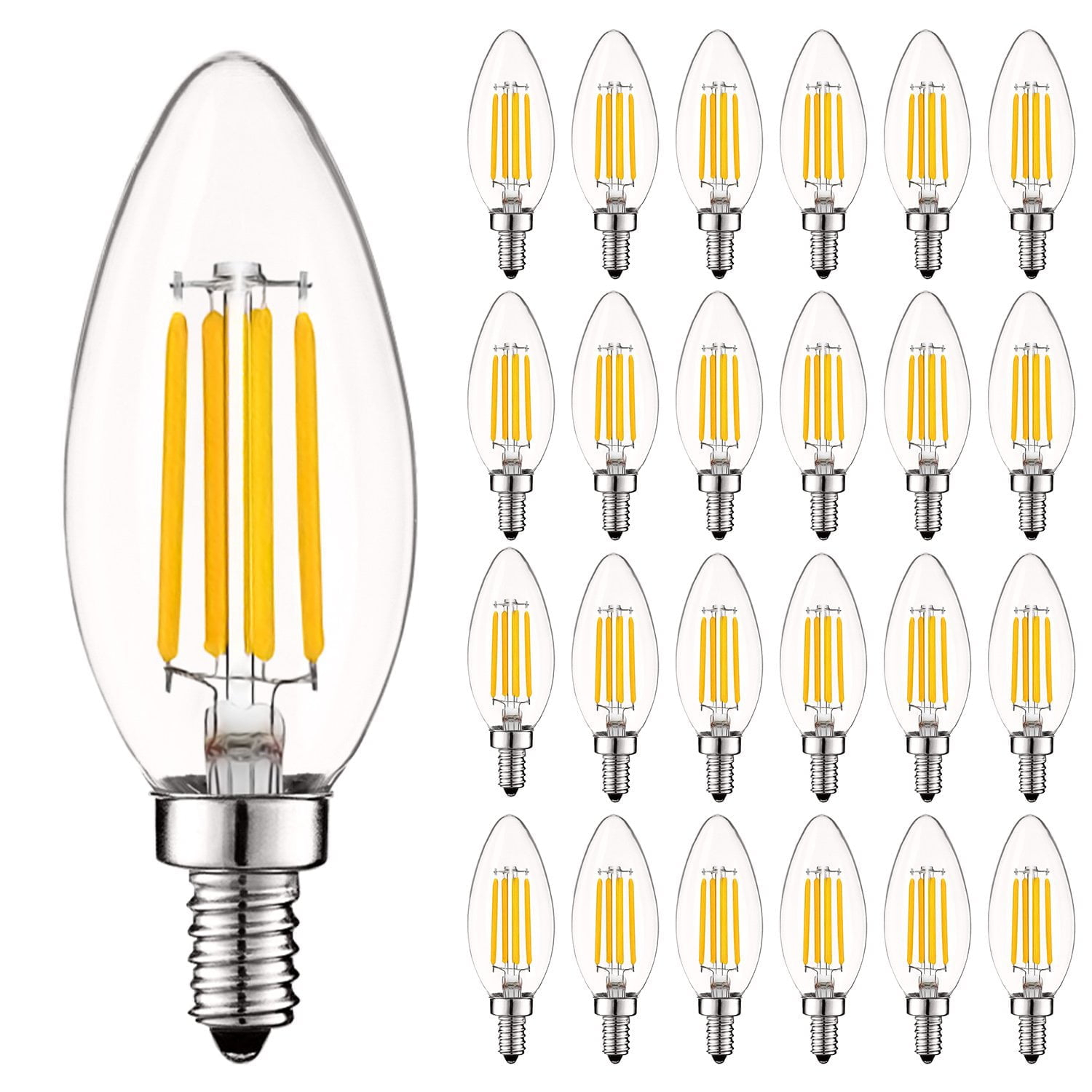 Luxrite 5W E12 Vintage Candelabra LED Dimmable Light Bulbs, 60W Equivalent 2700K Warm White, 550 Lumens, Blunt Tip, 24-Pack