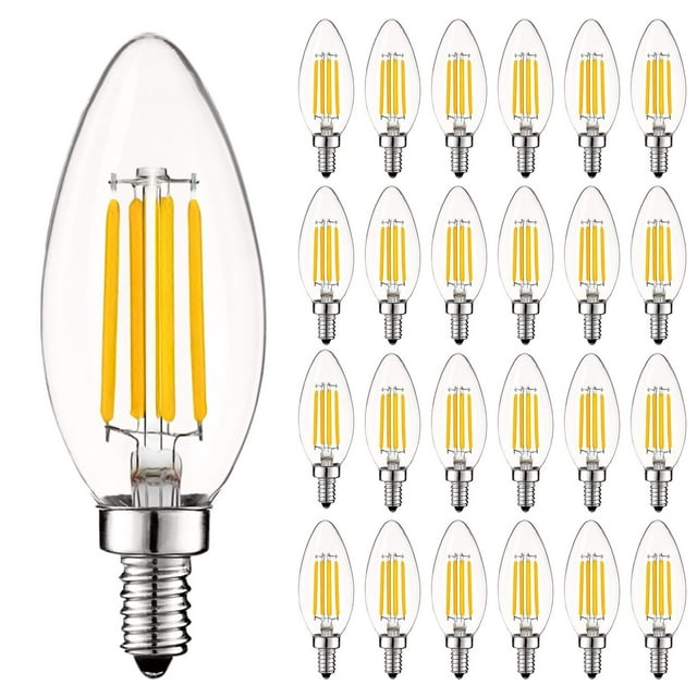 Luxrite 5W E12 Vintage Candelabra LED Dimmable Light Bulbs, 60W Equivalent 4000K Cool White, 550 Lumens, Blunt Tip, 24-Pack