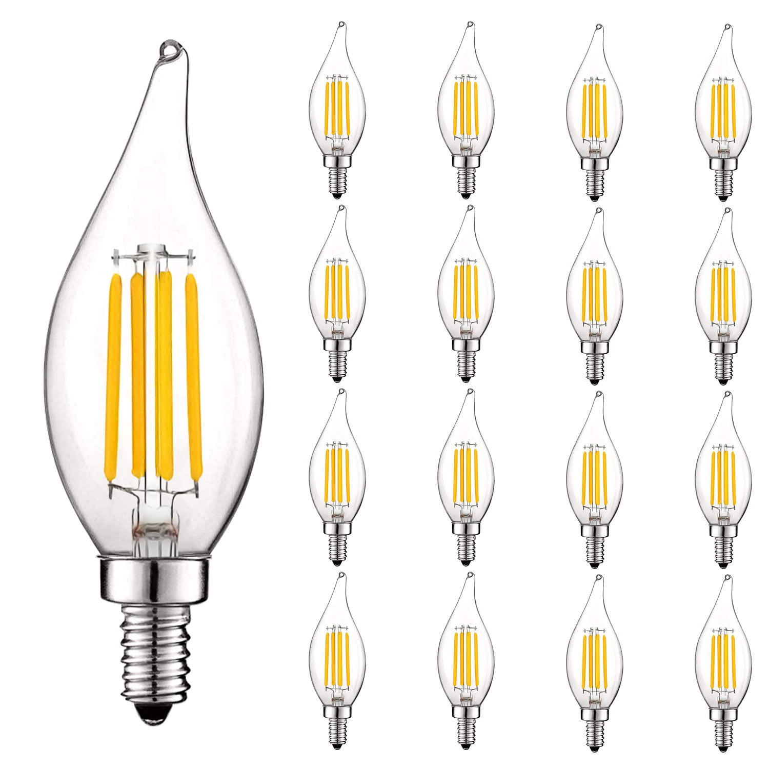 Luxrite 5W E12 Vintage Candelabra LED Dimmable Light Bulbs, 60W Equivalent 5000K Bright White, 550 Lumens, Flame Tip, 16-Pack