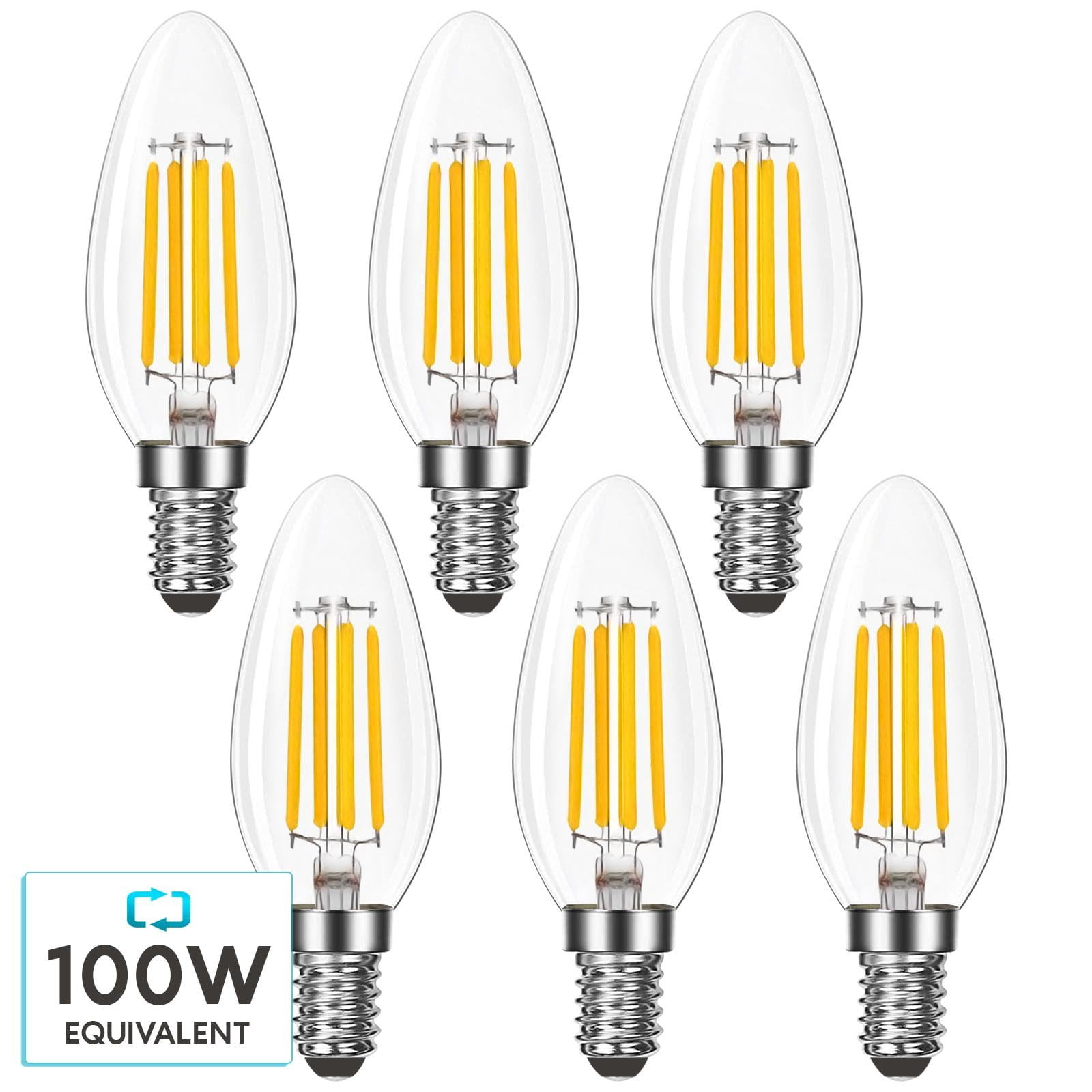 Luxrite 7W Candelabra LED Light Bulbs 100 Watt Equivalent 4000K Cool White 800 Lumens B11 Dimmable Damp Rated E12 6-Pack