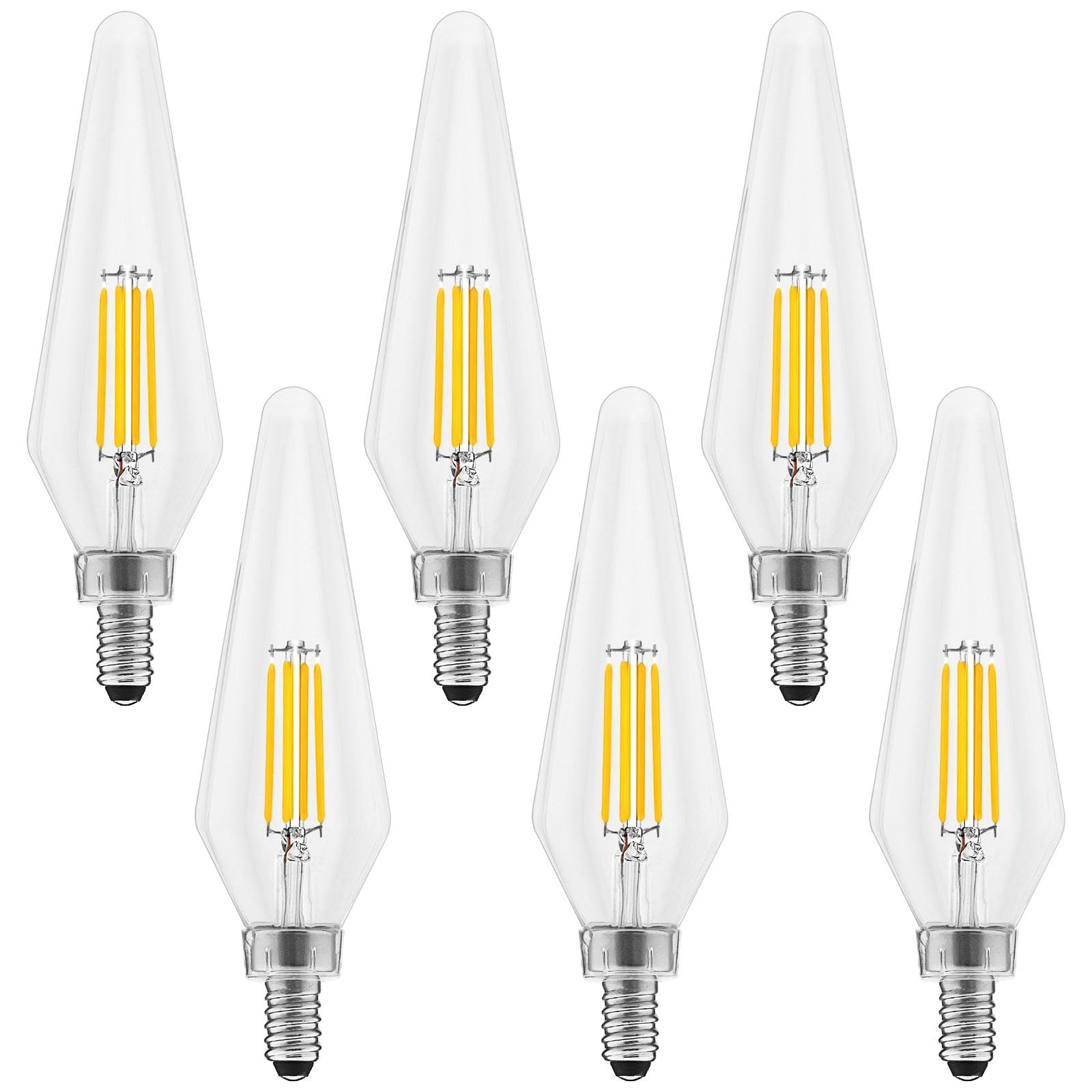 Luxrite E12 Candelabra LED Light Bulbs, 2700K, Dimmable, 4.5W, 500 Lumens, HX10.5 Glass, Wet Rated, UL Listed 6 Pack