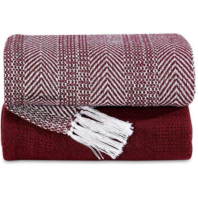 Luxurious Hand Woven Cozy Warm Combed Cotton All Season Indoor Outdoor Light Weight Fade Resistant Couch Chair Bed Throw Blankets Batik 50x60 Inch Set of 7