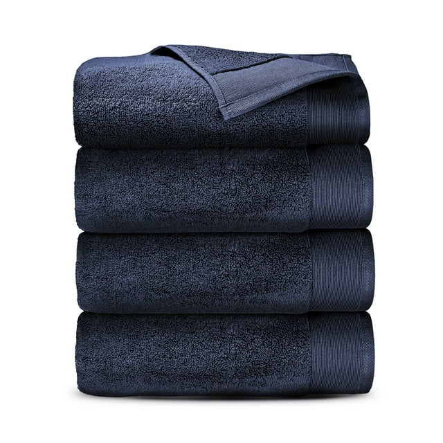Toallas de Baño 100% Algodón - Paquete de 4, Extra Suaves y Esponjosas, de Secado Rápido y Muy Absorbentes, Calidad de Hotel, Toalla de Ducha, Azul Marino - 27" x 54"
