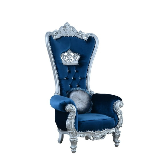 Luxury Blue Velvet & Silver High Back Chair QUEEN ELIZABETH EUROPEAN FURNITURE