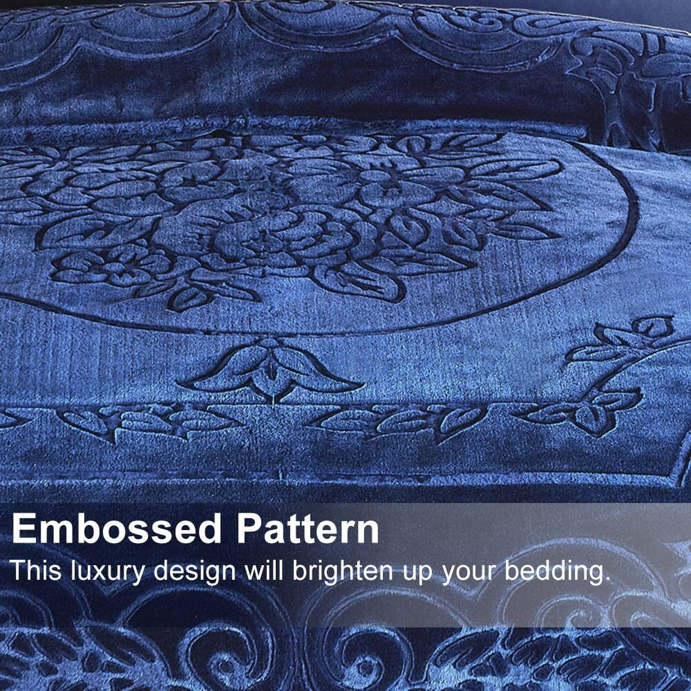 JML Luxury Embossed Floral Fleece Blanket Navy Fleece Weighted