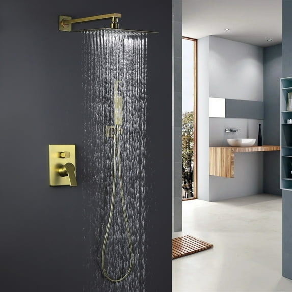 Luxury High-pressure Rain Shower Head Gold with Handheld Spray and Hose