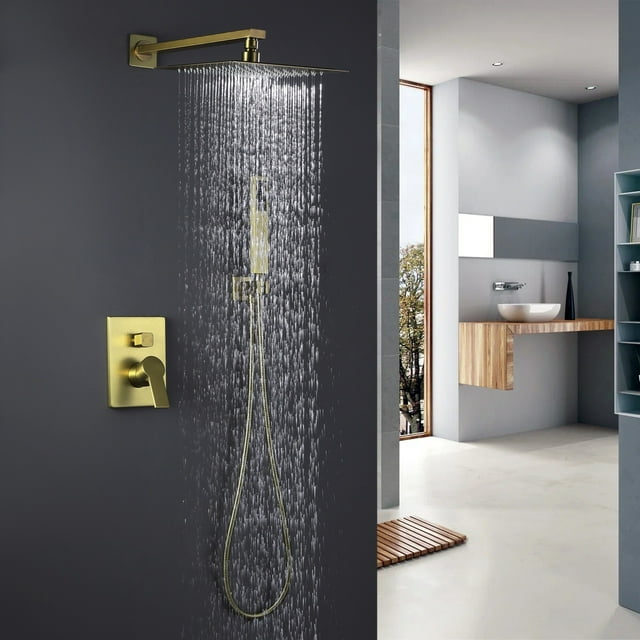 Luxury High-pressure Rain Shower Head Gold with Handheld Spray and Hose