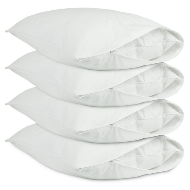Luxury Hotel Collection, Ultra Soft Pillow Protector | Pillow Cover with Zipper, Soft & Comfortable for Hair and Skin, White - Queen Size - Set of 4