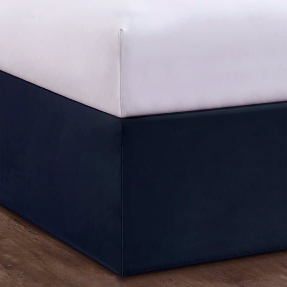 Luxury Hotel Microfiber Tailored Style Bed Skirt with Classic 14 Inch Drop Length, Full, Navy