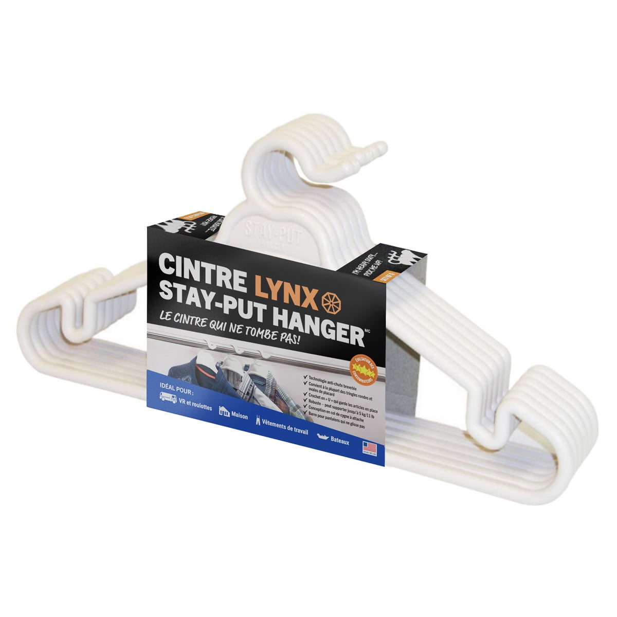 Lynx Stay-Put Plastic Hangers for RVs, Campers, Boats & Home, 6-Pack, 1200W, White, Plastic