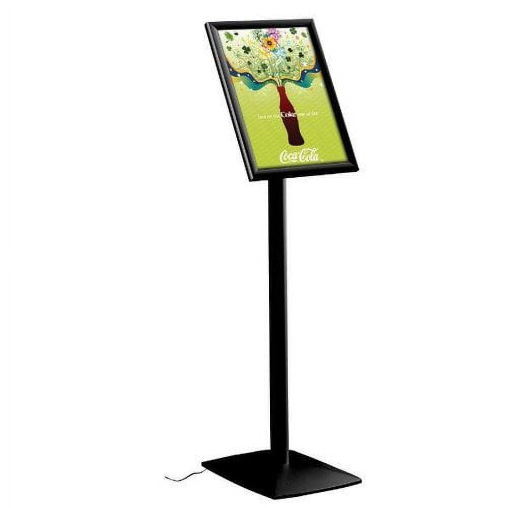 M&T Displays Flexible Sign Holder LED Box Fixed Height, Illuminated Pedestal Poster Stand Menu Post 11x17 Inch Black Aluminum Easy Front Loading Snap Frame Anti Glare PET Cover Steel Black Metal Base