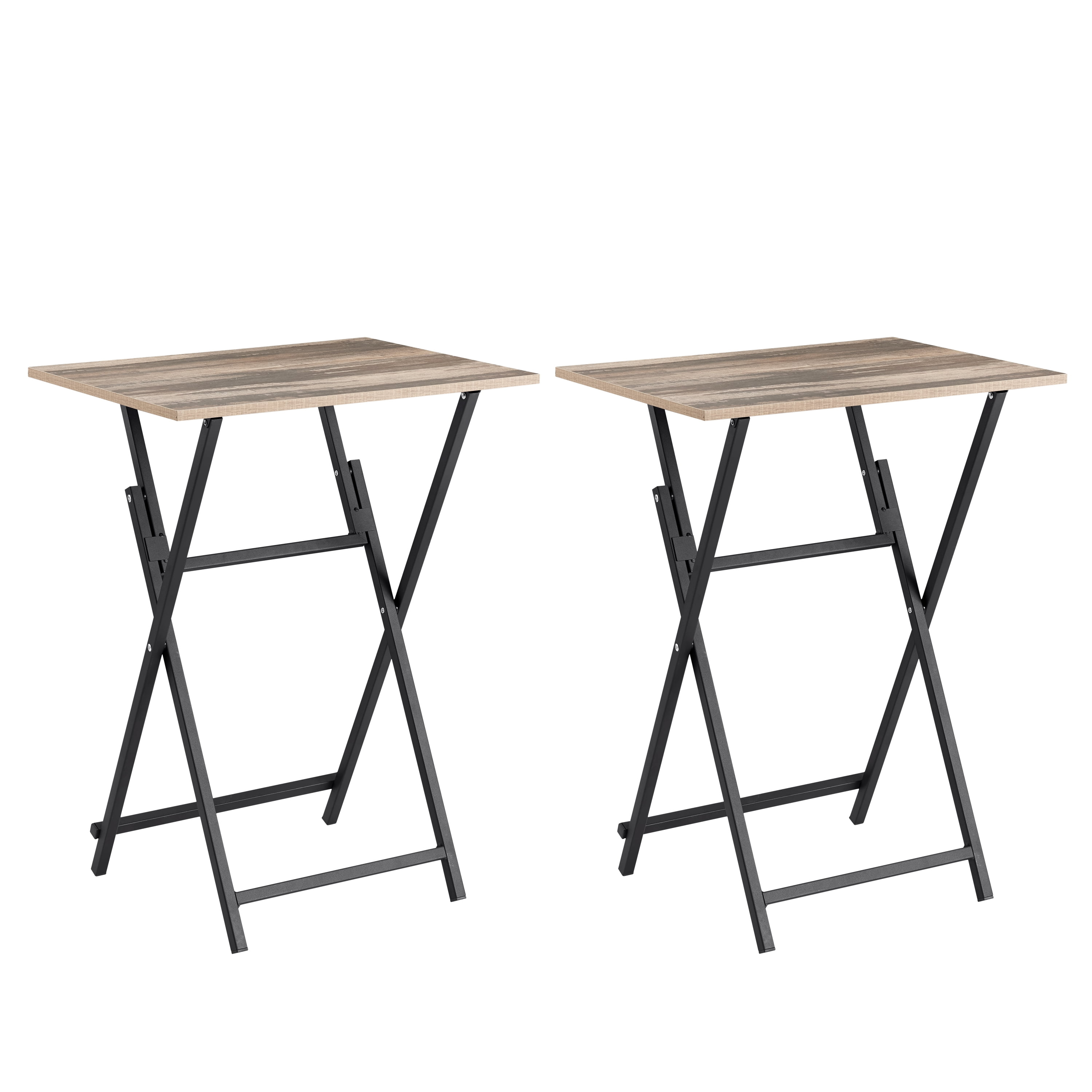 M optimized 2PCS Folding TV Tray Table, TV Dinner Snack Table, Industrial End Table with Wood Top, Eating Trays Table for Living Room