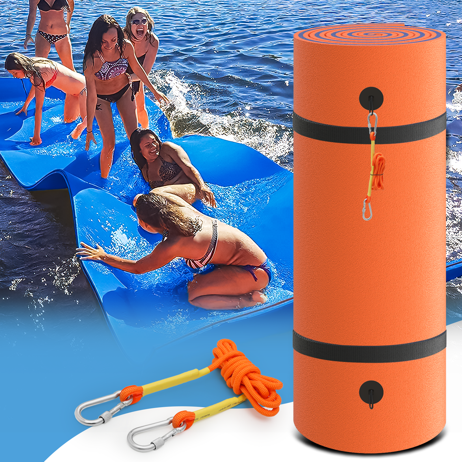 MADOG 9x6FT Floating Water Mat, 3-Layer Tear-Resistant XPE Foam Water Floating Pad, Lake Float Mat Lily Pad for Recreation Pool River Ocean Outdoor Water Activities, Orange