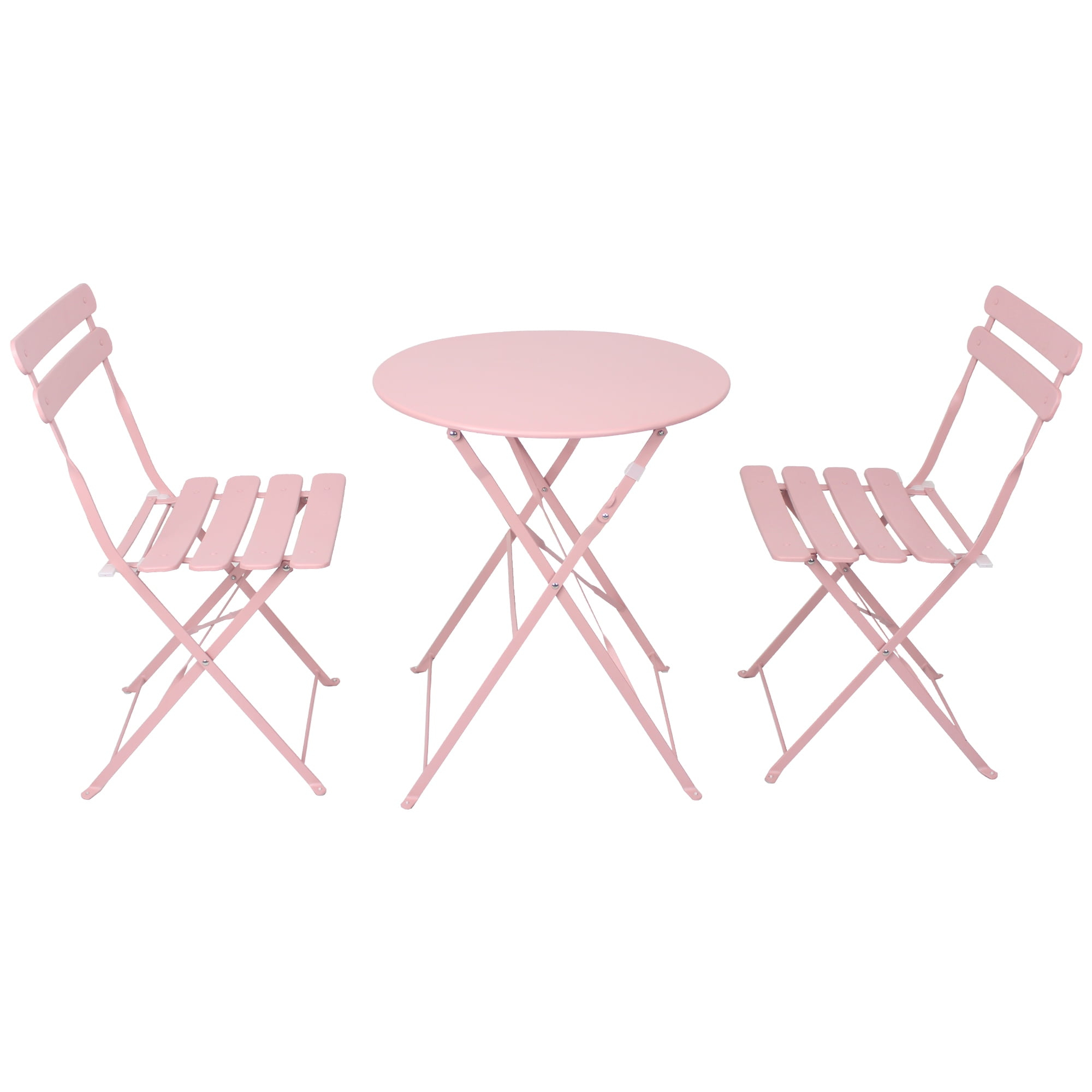 Pink Powder-Coated Steel Folding Bistro Set