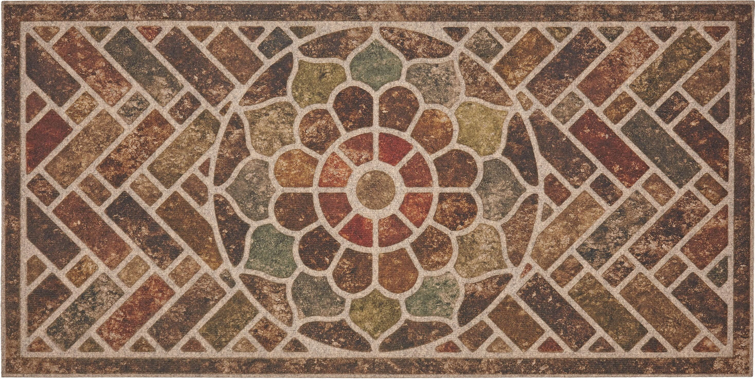 Mainstays Stone Estate Low Pile Moisture Absorbent Polyester Rubber Backed Floral Indoor/Outdoor Doormat, Multi, 2’ x 4’