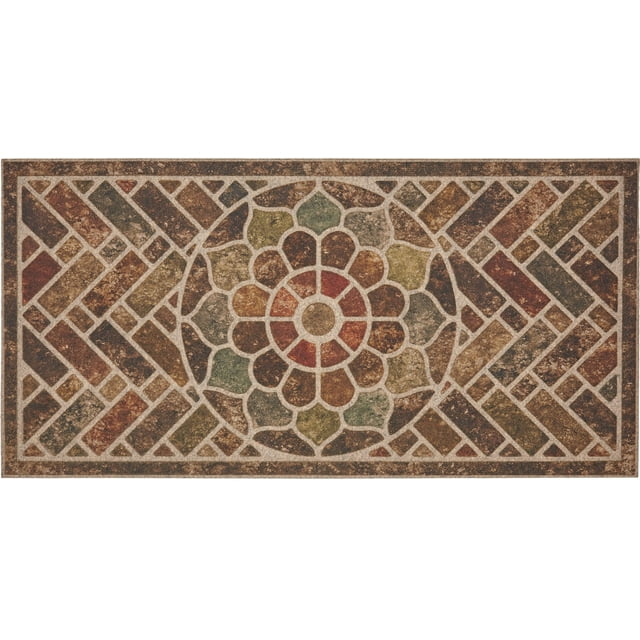 Mainstays Stone Estate Low Pile Moisture Absorbent Polyester Rubber Backed Floral Indoor/Outdoor Doormat, Multi, 2’ x 4’
