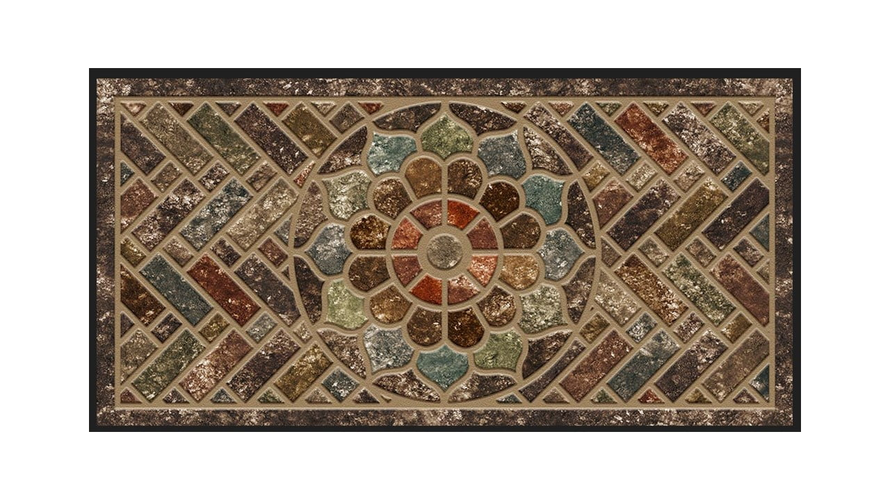 Mainstays Stone Estate Low Pile Moisture Absorbent Polyester Rubber Backed Floral Indoor/Outdoor Doormat, Multi, 2’ x 4’