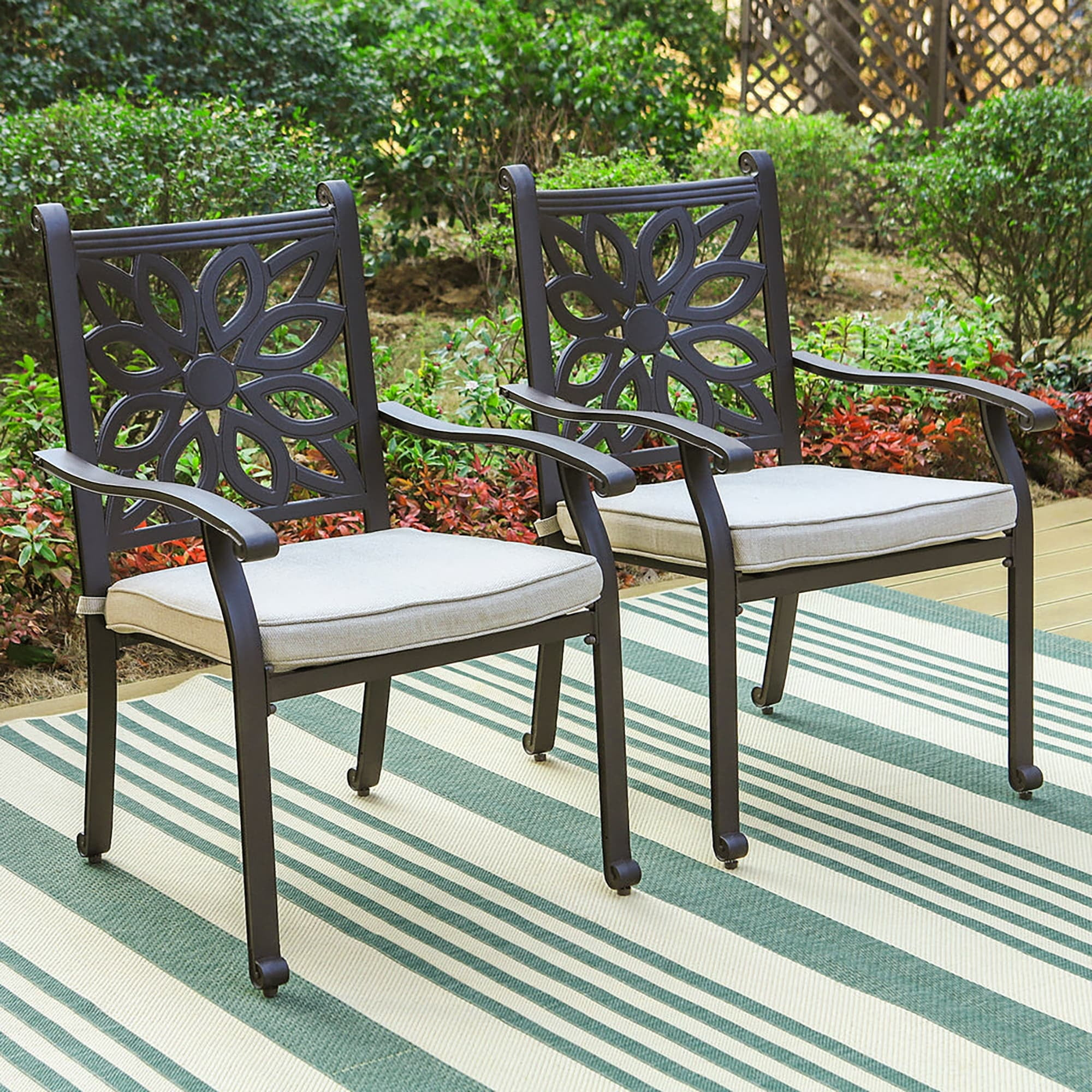 MAISON ARTS  7-Piece Cast Aluminum Patio Dining Set with Round Dining Table & 6 Cast Aluminum Patio Chairs 2-Piece-Fixed Chairs