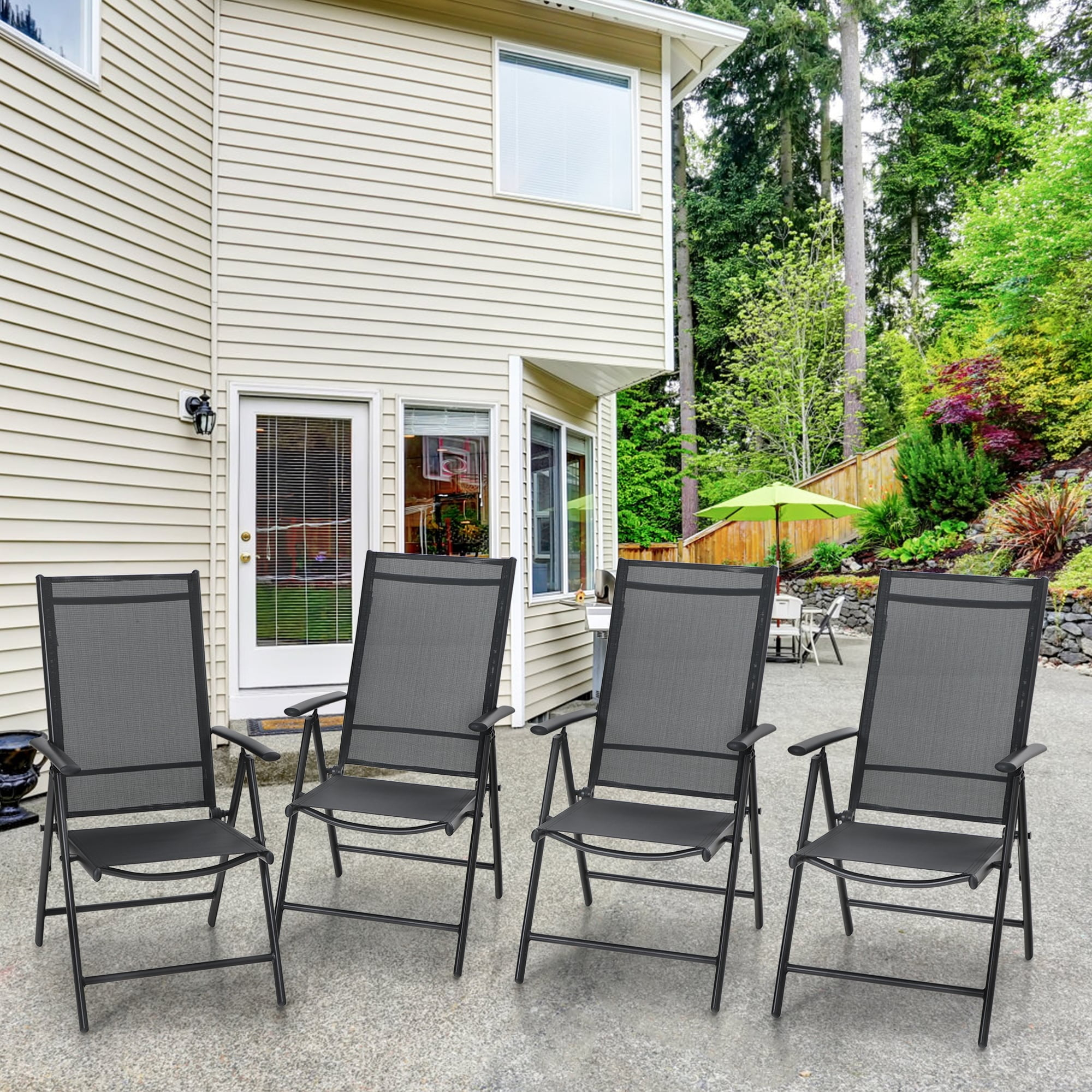 MAISON ARTS Outdoor Folding Sling Dining Chair Aluminum & Steel Frame, Set of 4