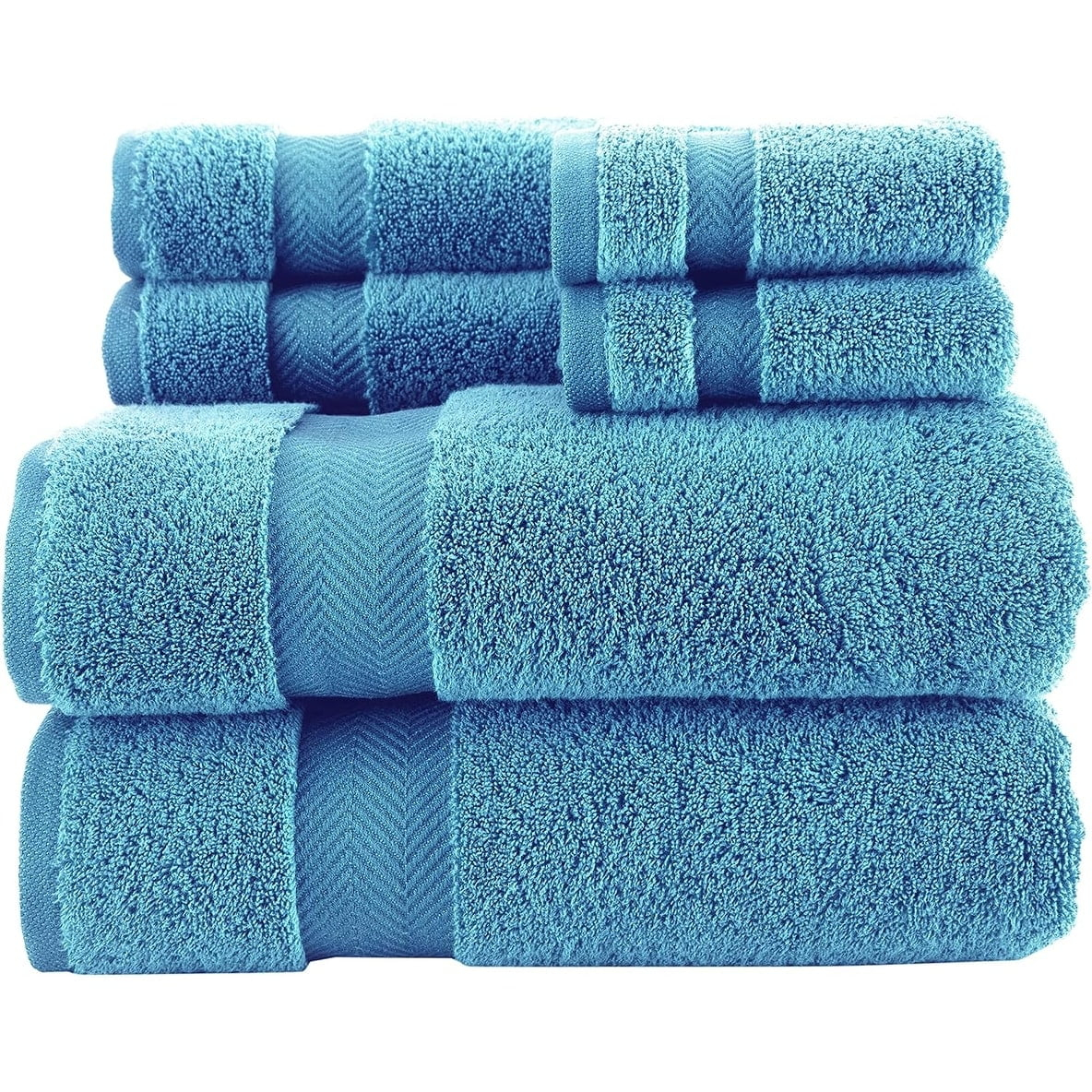 MAKROTEKS TEXTILE LLC Towels Beyond Becci Collection %100 Turkish Cotton Highly Absorbent & Quick Dry Soft Bath Towel Set of 6 Aqua