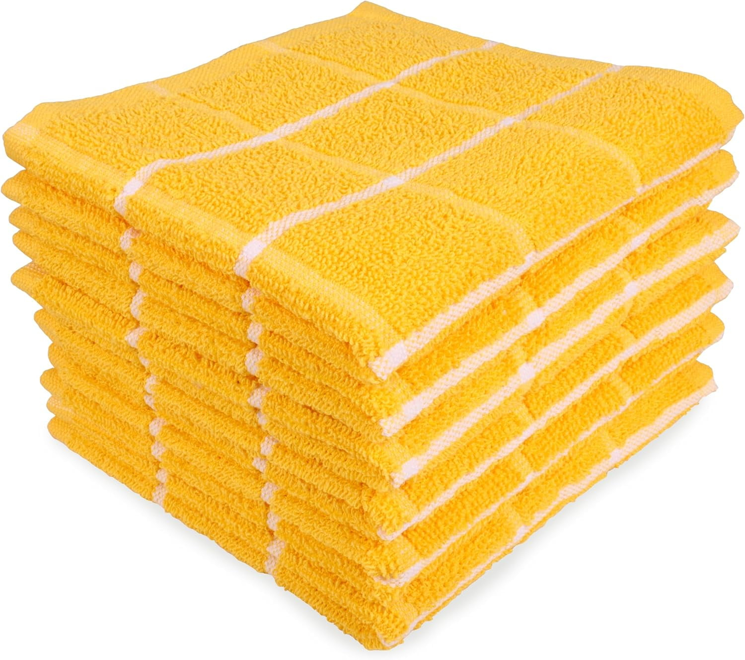 MALLOWEX Terry Kitchen Dish Cloth Set of 8 | 12 x 12 Inches | Super Soft and Absorbent Dish Towels |100% Cotton Dish Rags for Drying Dishes | Quick Drying Kitchen Towels | Tea Towels | Yellow