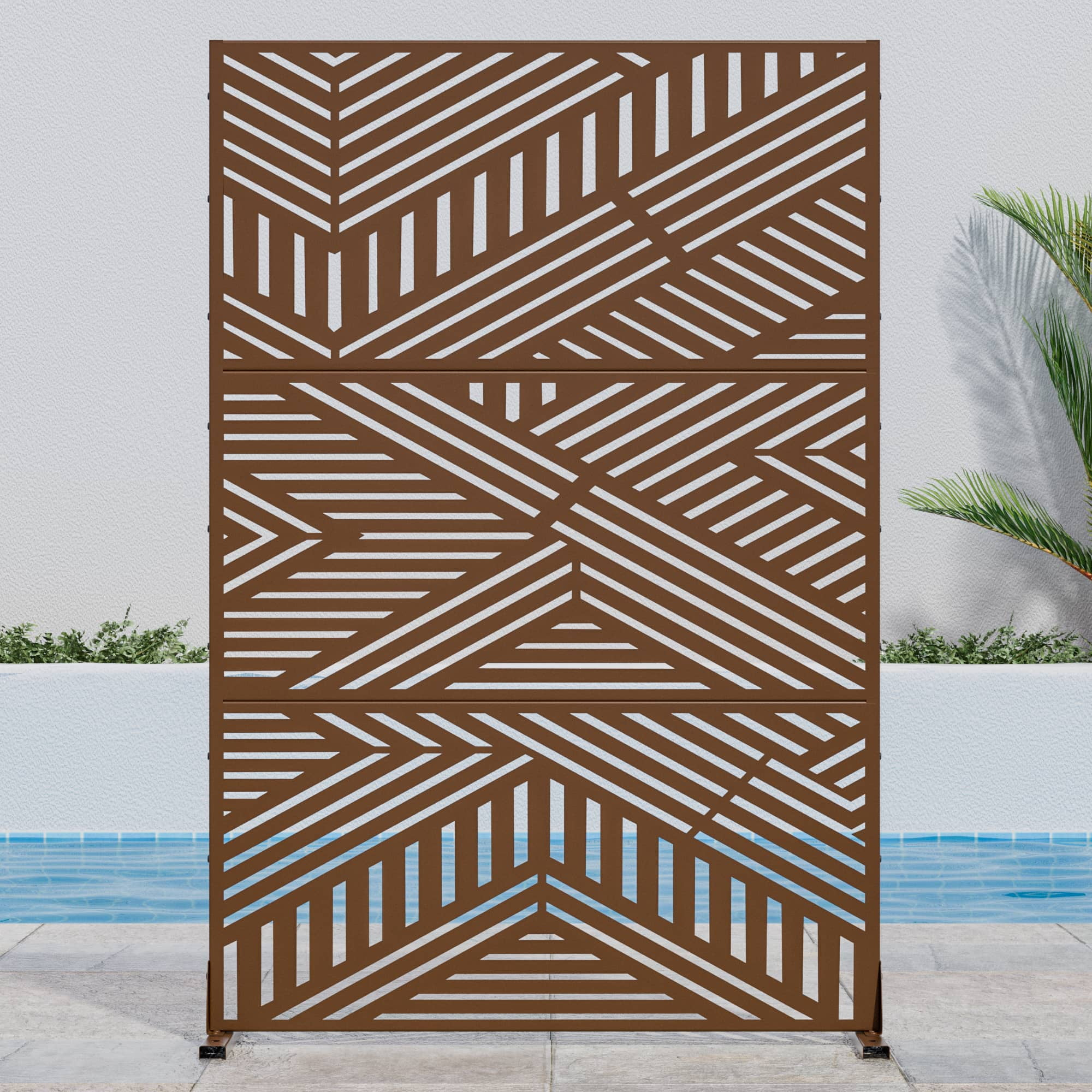 MAYEERTY 72" × 47" Outdoor Privacy Screen, Metal Decorative Screen, Brown