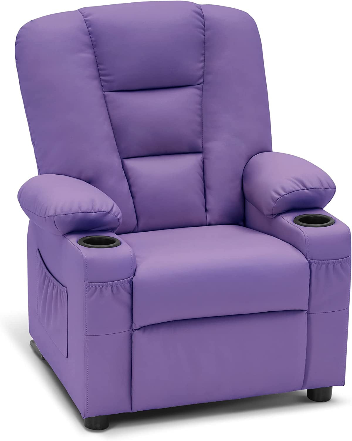 MCombo Big Kids Recliner Chair with Cup Holders for Toddler Boys and Girls, 2 Side Pockets, 3+ Age Group, Faux Leather 7322 Violet