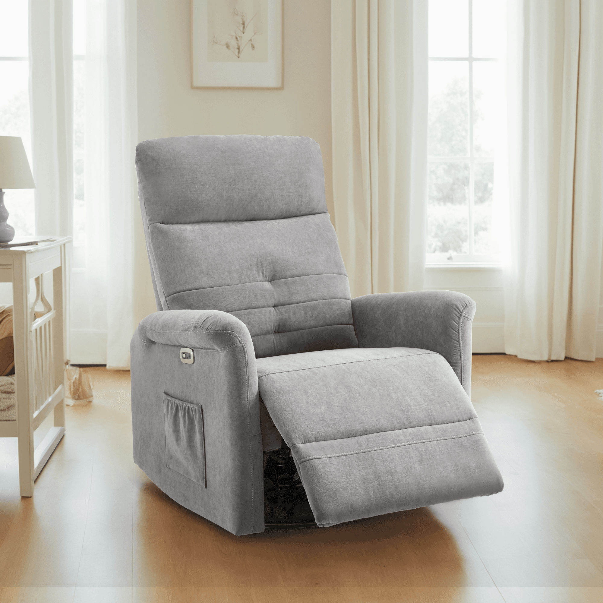 MCombo Fabric Power Recliner, Electric Swivel Glider Rocker Recliner Chair for Nursery with USB Ports, Side Pockets for Living Room, Small Space 7763
