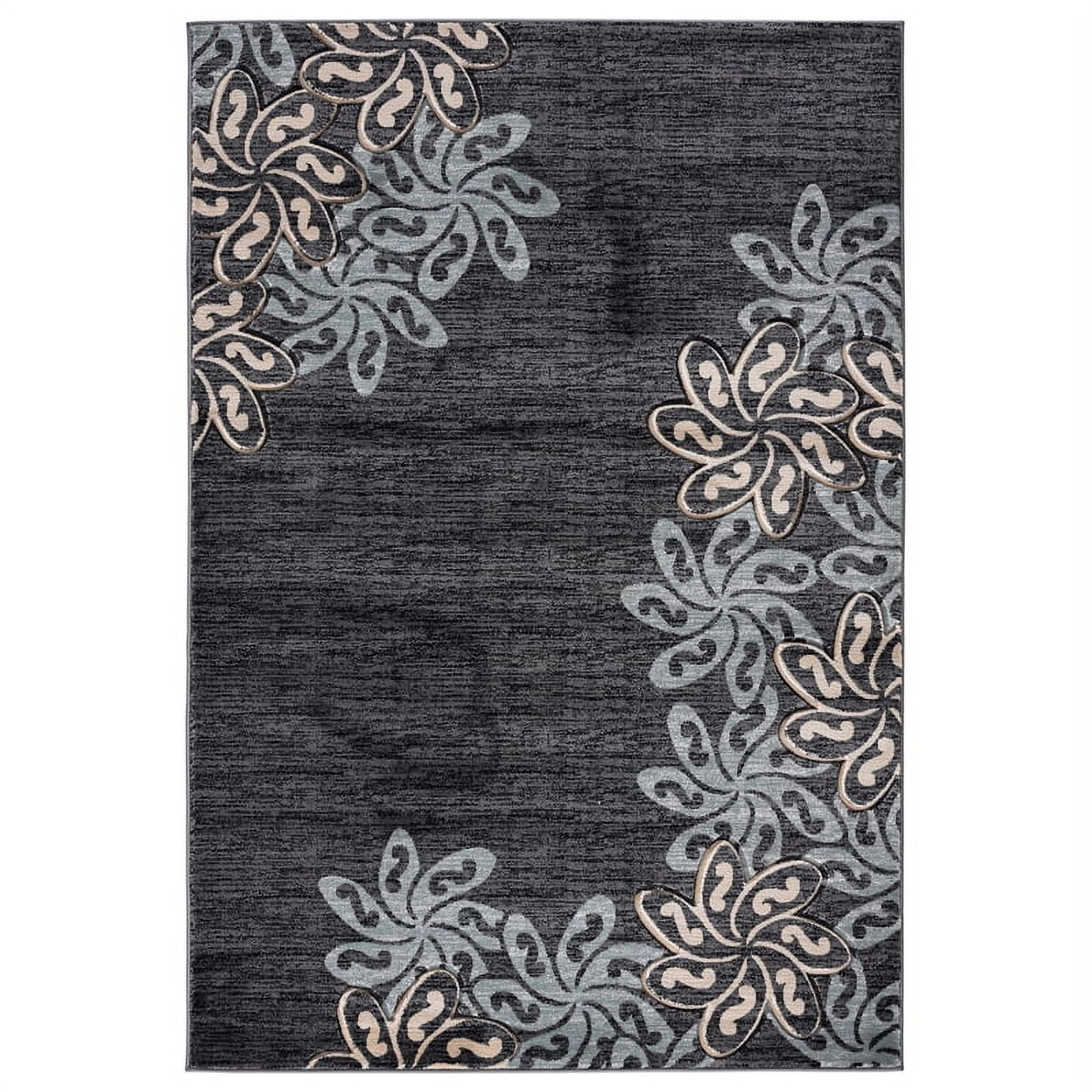 MDA Home Glamour Black/Teal Floral Polypropylene Area Rug - 3'9" x 5'9"