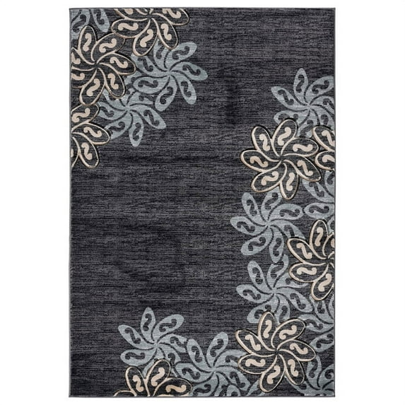 MDA Home Glamour Black/Teal Floral Polypropylene Area Rug - 3'9" x 5'9"