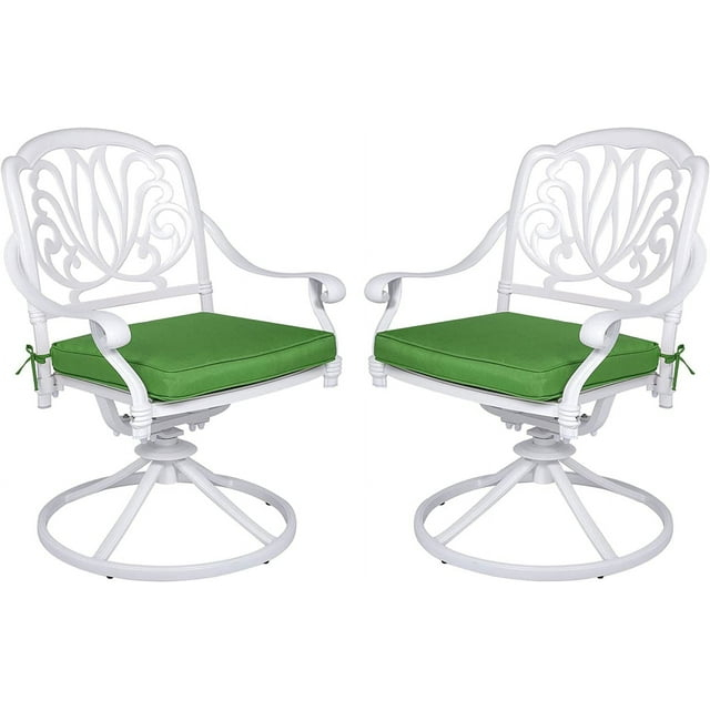 MEETWARM 2 Piece Patio Dinning Swivel Chairs Rocker, Outdoor All-Weather Cast Aluminum Chairs, Patio Bistro Dining Chair Set with Cushions for Garden Deck Backyard,White