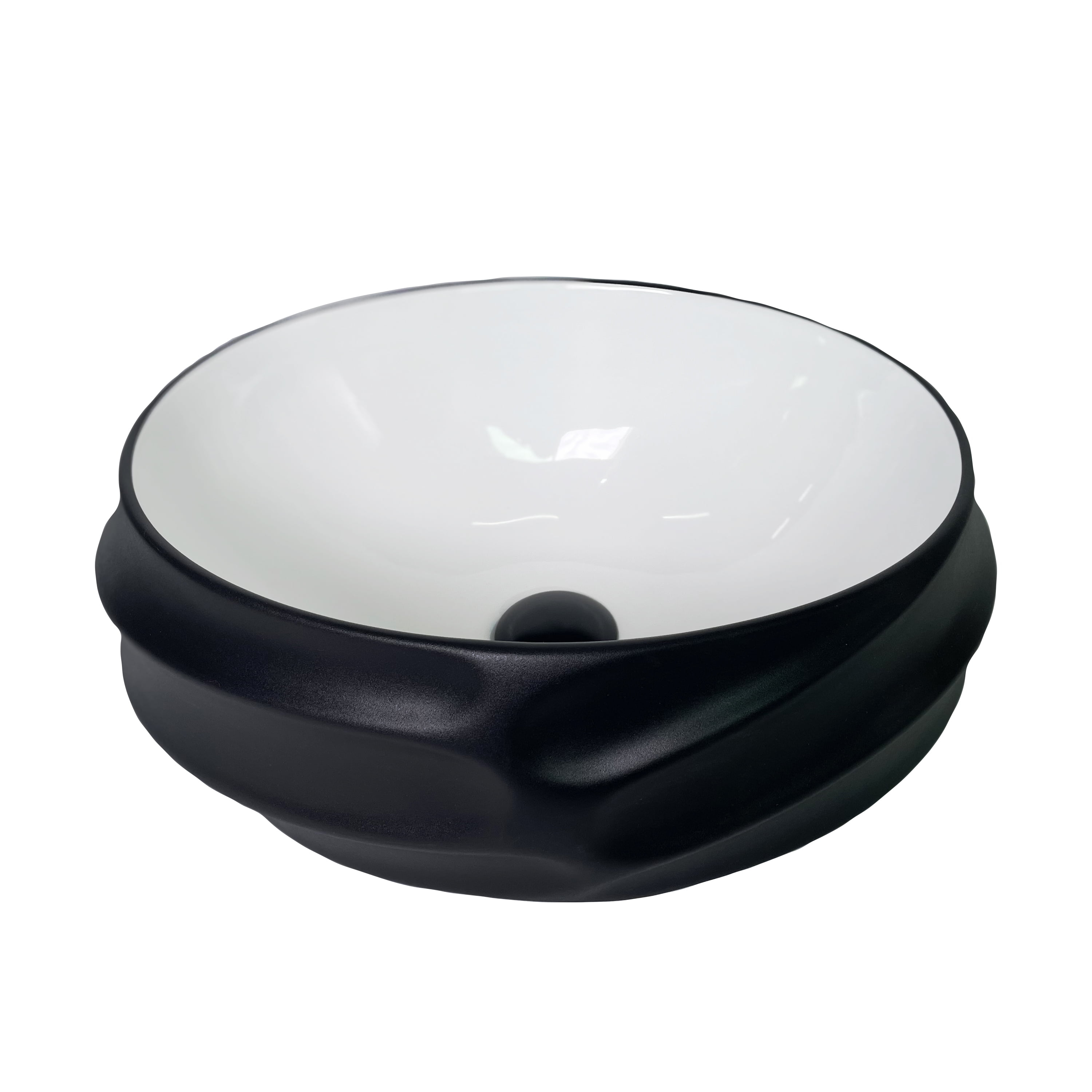 MEJE 18 Inch Oval Art Basin with Embossed Pattern, Matte Black Color, Countertop Bathroom Vessel Sink, Above Counter Porcelain Ceramic Vanity Sink (Include pop up drain)