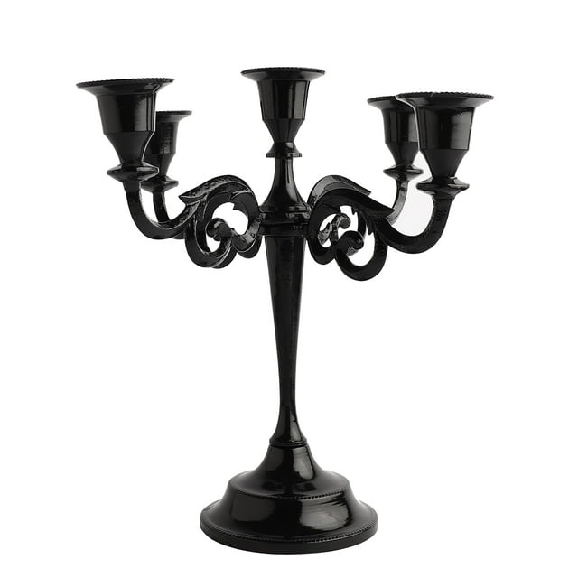 HYEASTR Metal Candelabra 5 Arm Candle Holder for Candlelight Dinner, Retro Candle Stand for Table Decor Centerpiece, Vintage Candlestick for Wedding Halloween Event - Black