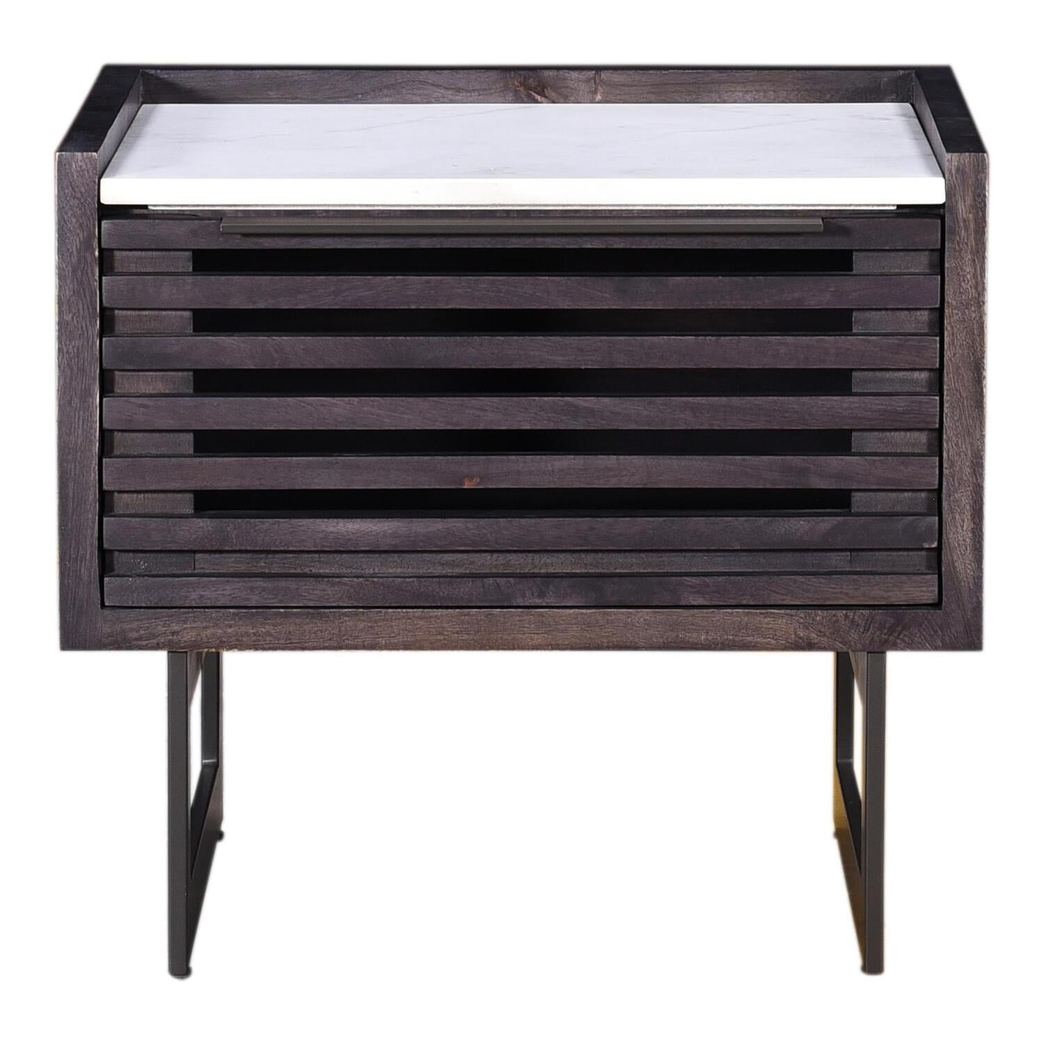 Nagle Cutout Mango Wood & Marble Nightstand (22")