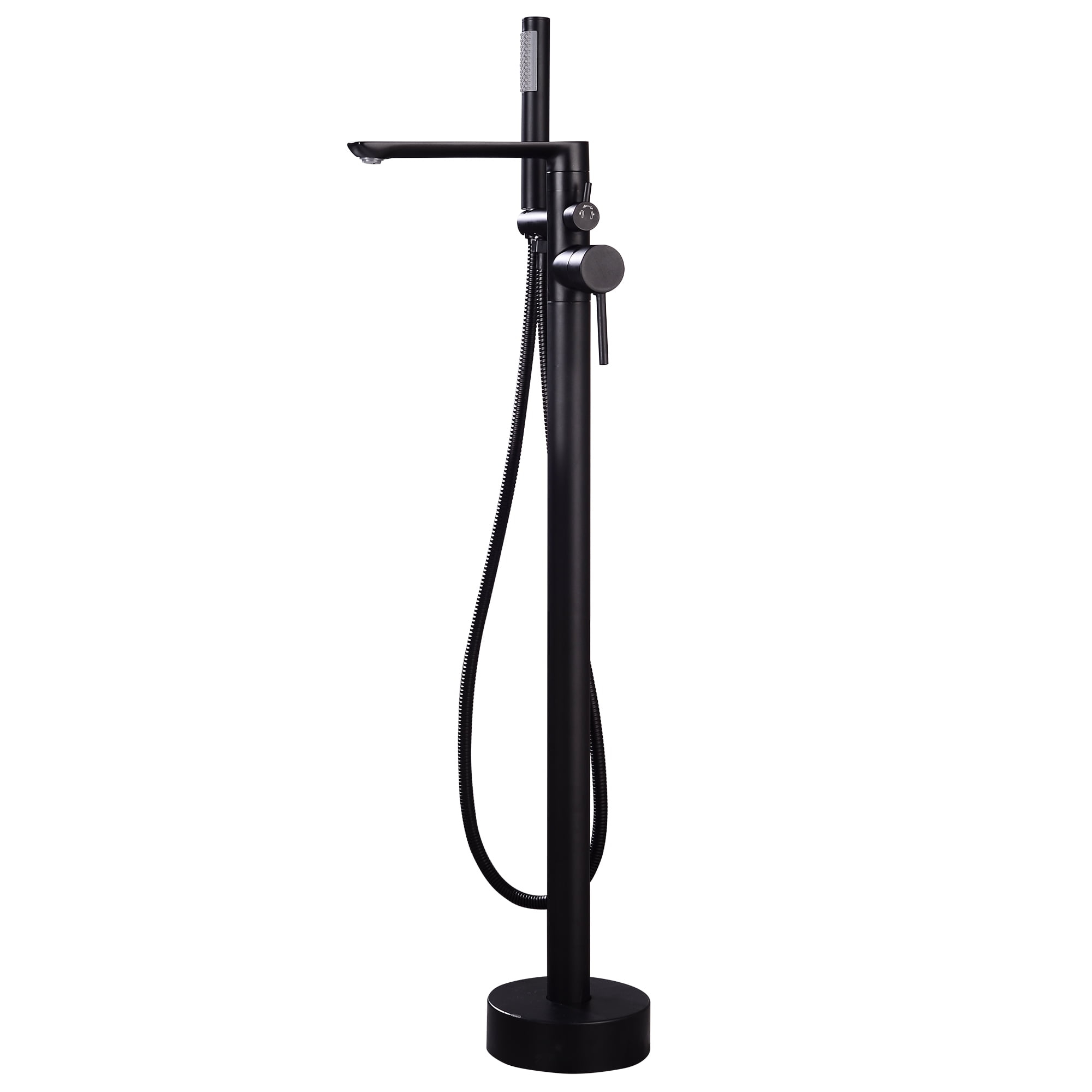 MOGFCT Waterfall Freestanding Bathtub Faucet Set Single Handle Floor Mount Tub Filler with Hand Shower ,Matte Black