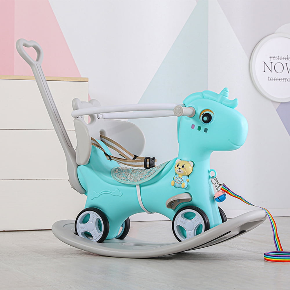 MONTARY Rocking Horse for Toddlers 1-3 Years, 4 in 1 Baby Rocking Horse Toy Fun Birthday Gift, Ride on Toys for Boys with Balance Bike Push Cart Detachable Balance Board