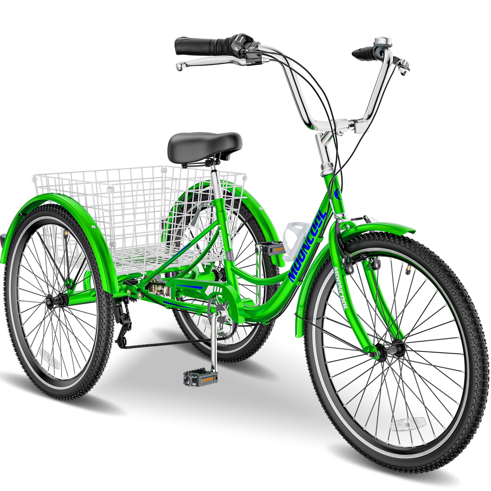 MOPHOTO Adult Tricycles 3 Wheel 7 Speed Trikes, 24 inch with Big Basket for Shopping, Picnics Exercise Men's Women's Cruiser Bike
