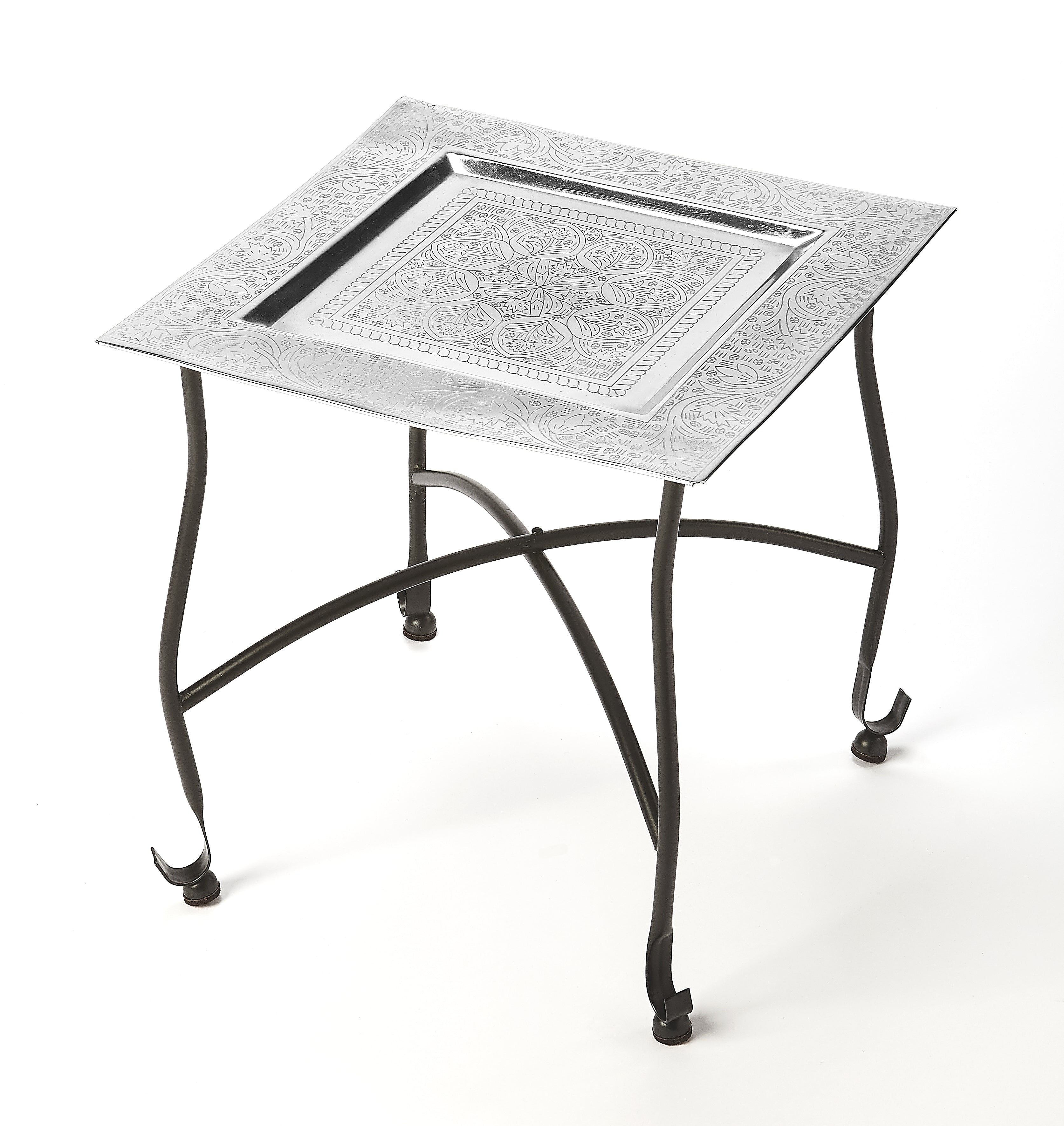 Butler Specialty Metalworks Moroccan Square Metal Tray Table In Silver