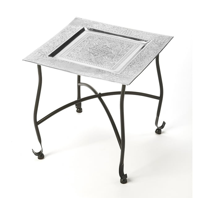Butler Specialty Metalworks Moroccan Square Metal Tray Table In Silver
