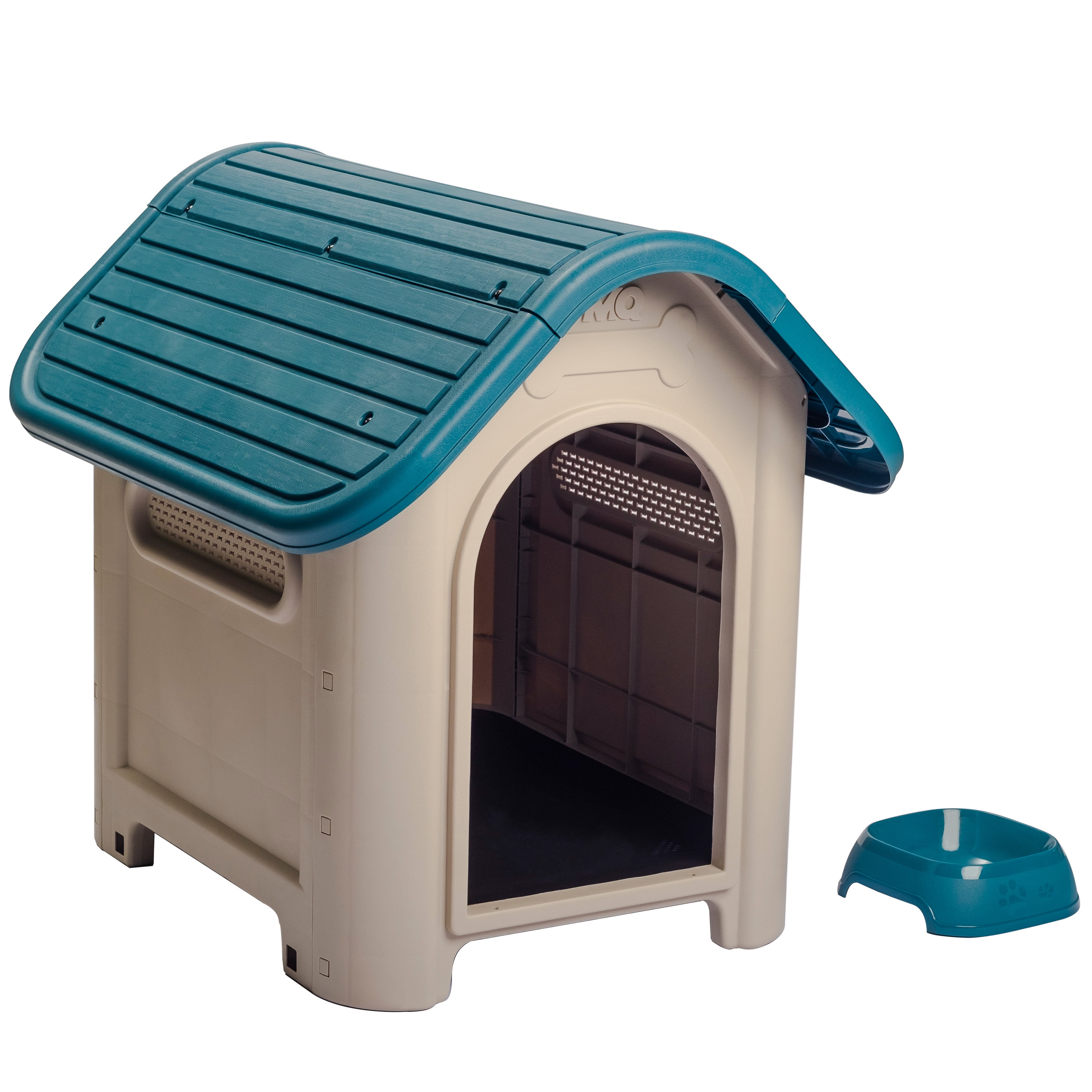 MQ Dog House with Bowl with Removable Floor and Hardware Included, Turquoise, Small and Medium Breeds