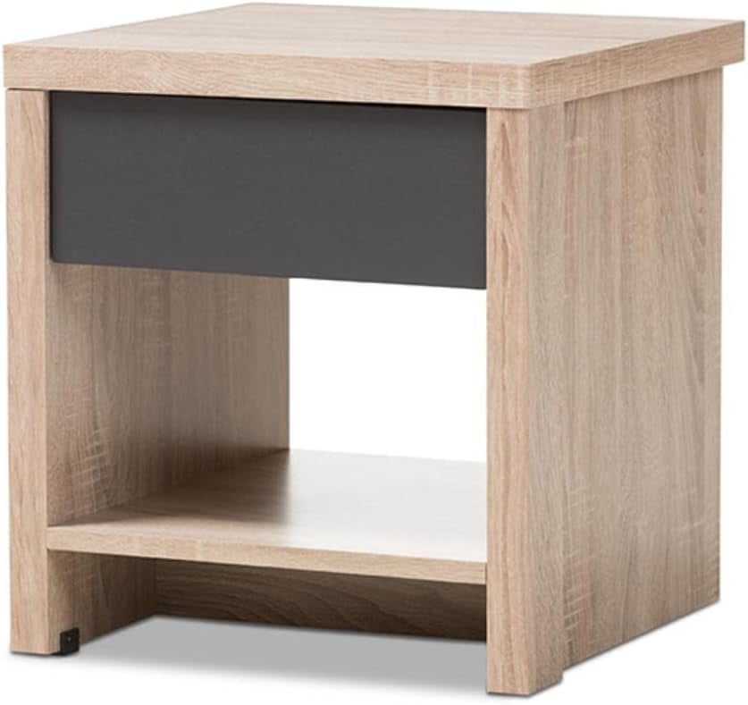 Hawthorne Collection 1 Drawer Wood Nightstand in Light Brown and Gray