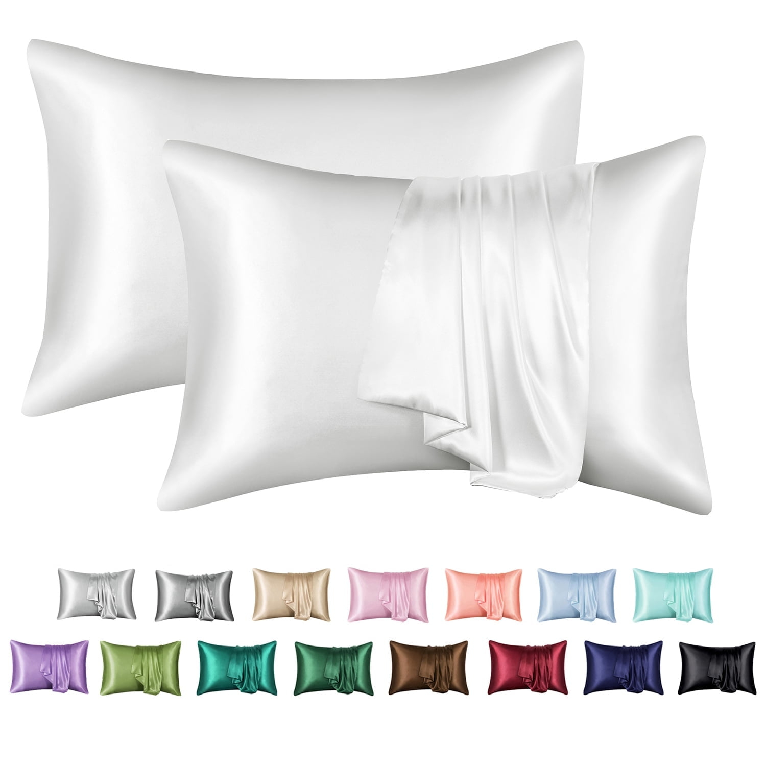 ANMINY Satin Pillowcase Set of 2 Standard Silk Bedding Pillowcases 26" x 20" Pillow Cover, White