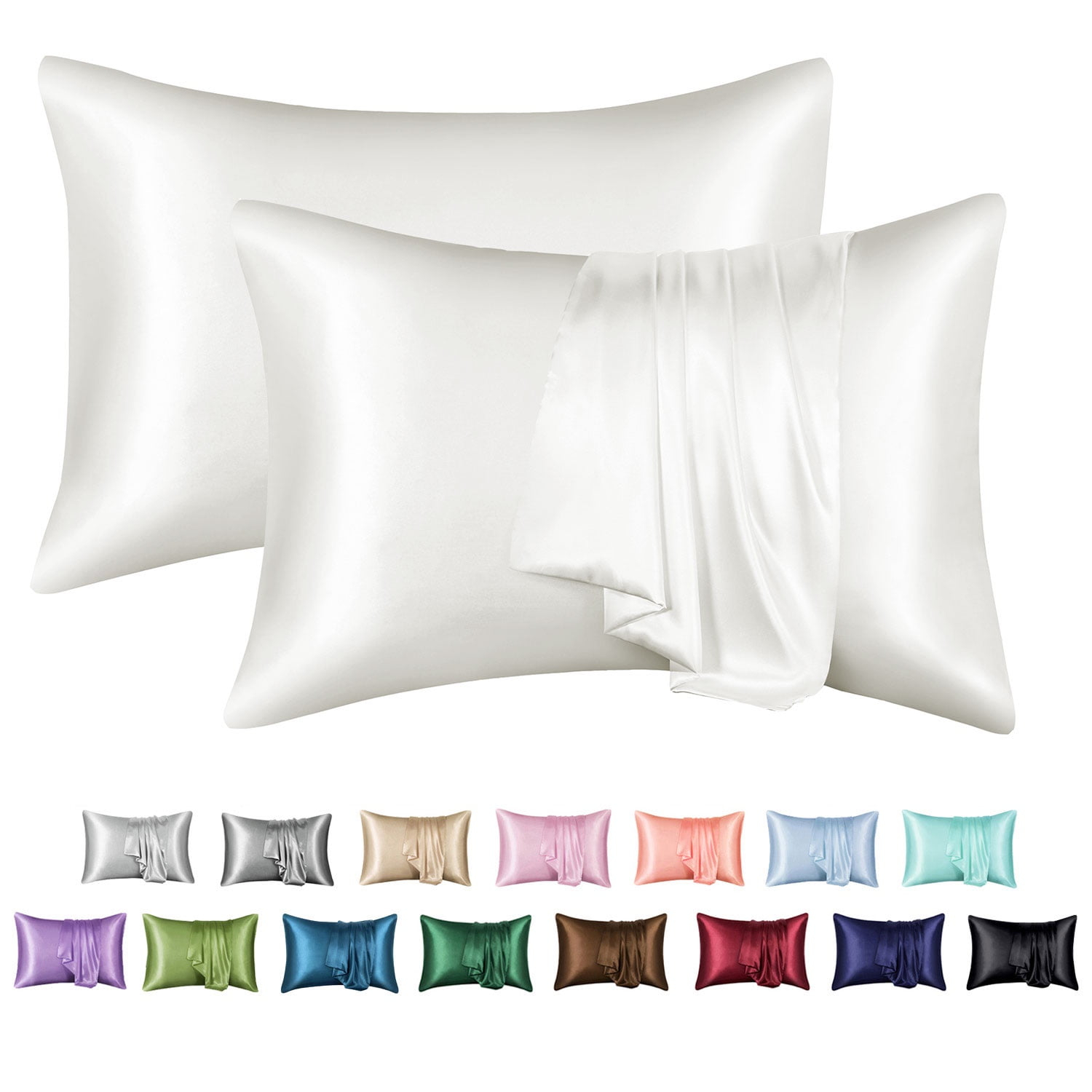 MR&HM Satin Pillow Case, 2 Pack Satin Queen Silky Pillowcase for Hair and Skin, Satin Pillowcase Set of 2, 20x30, Ivory