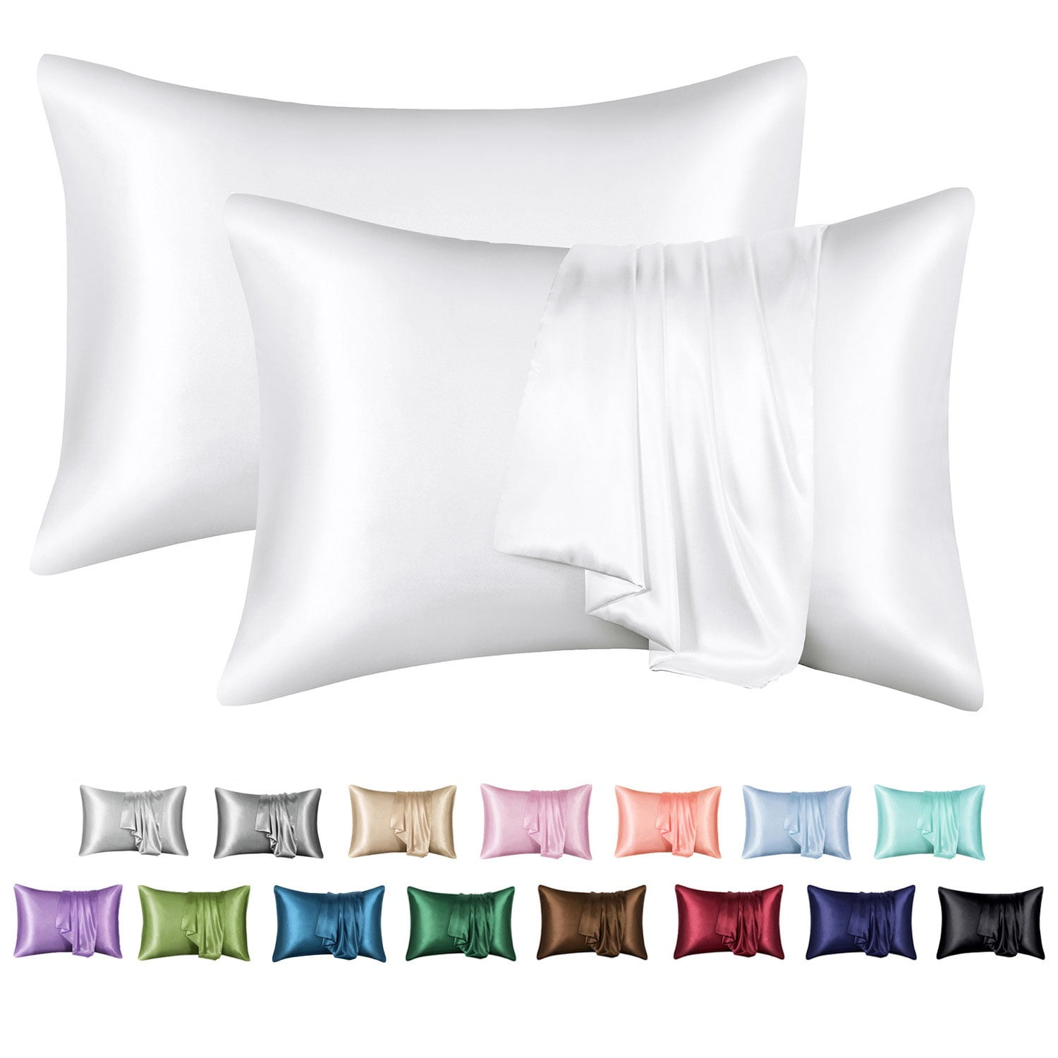 ANMINY Satin Pillowcase Set of 2 Standard Silk Bedding Pillowcases 26" x 20" Pillow Cover, White