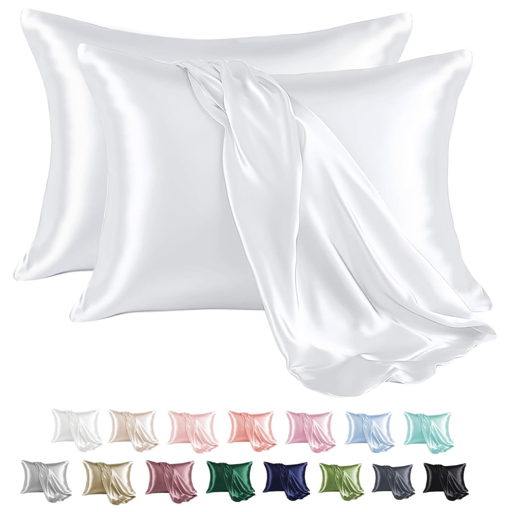 ANMINY Satin Pillowcase Set of 2 Standard Silk Bedding Pillowcases 26" x 20" Pillow Cover, White