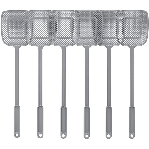 MR.Siga Matamoscas de Plástico con Mango Largo, Gris, Paquete de 6