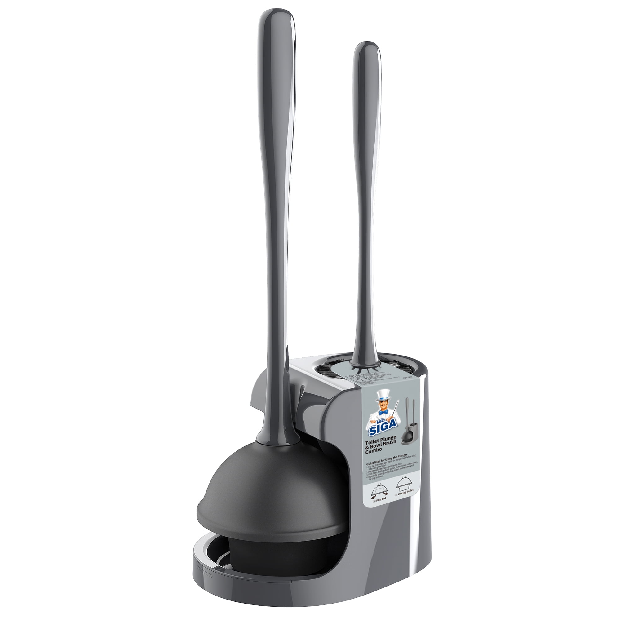 MR.Siga Toilet Plunger and Bowl Brush Combo, Gray, 1 Set,6.3 x 8.2 x 18.1 inch,for Adult