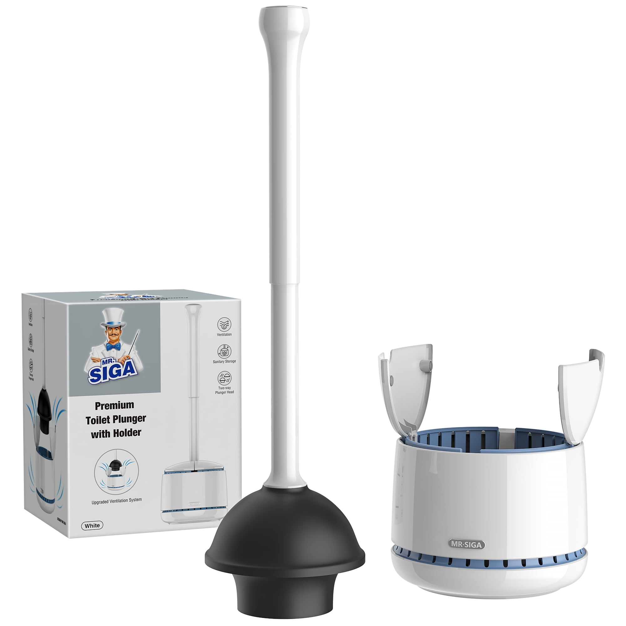 MR.Siga Toilet Plunger with Holder, Heavy Duty Toilet Plunger and Holder Combo,White